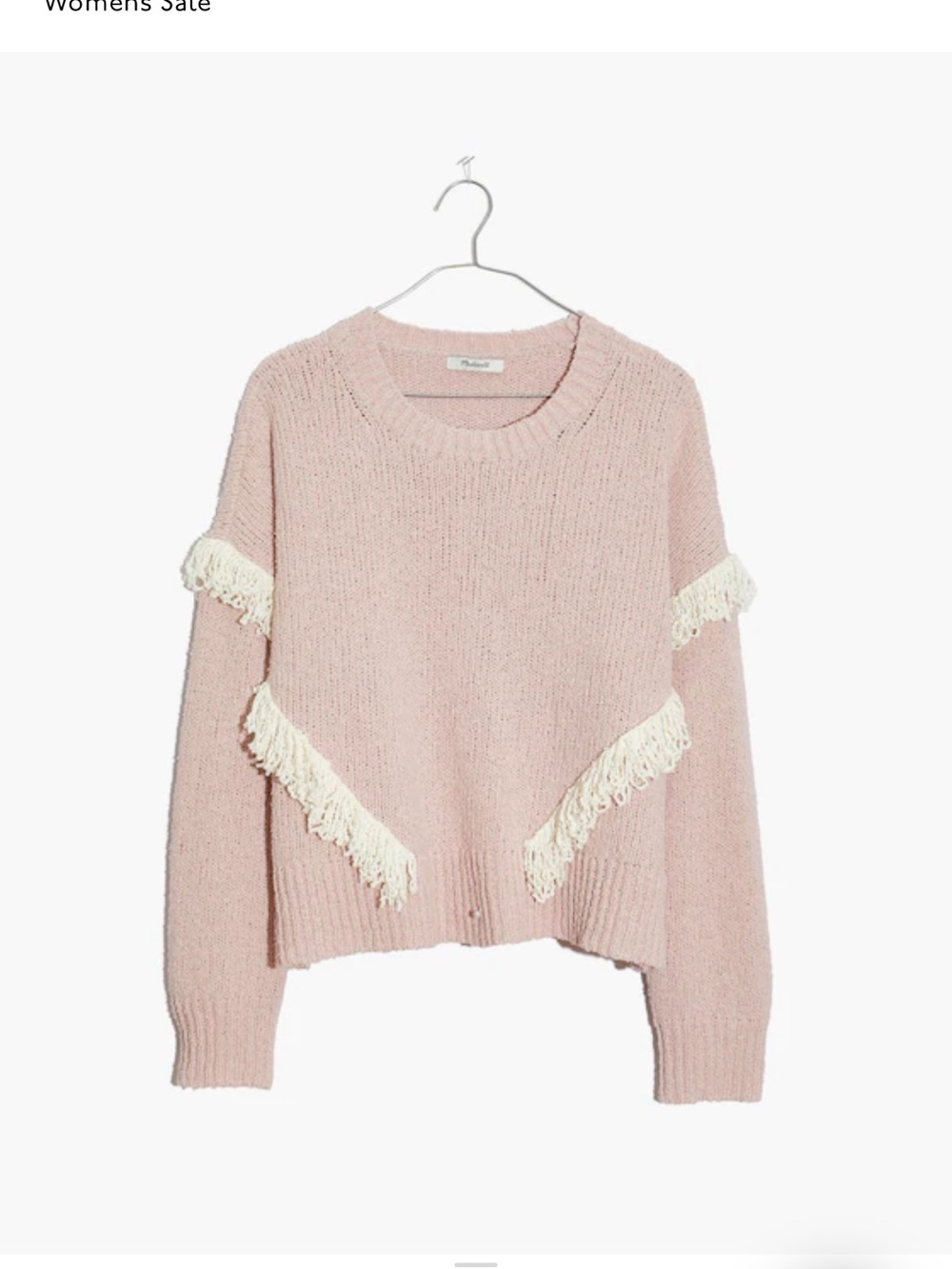 Madewell Powder Pink Fringe-Trim Crewneck Sweater